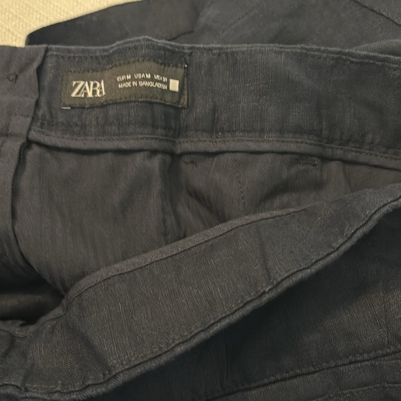 Zara navy blue linen blend Bermuda shorts SZ M high rise relaxed fit preppy - Picture 14 of 15